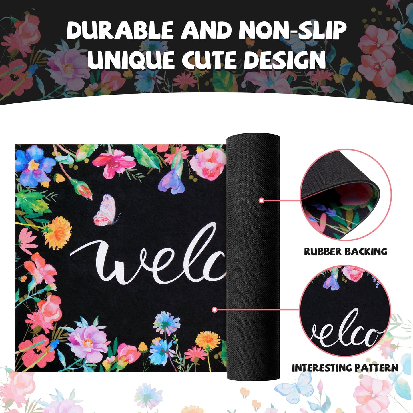 BLEUM CADE Spring Welcome Mat for Outside,Floral Non Slip Outdoor Door Mat,Low Profile Entrance Doormat for Patio