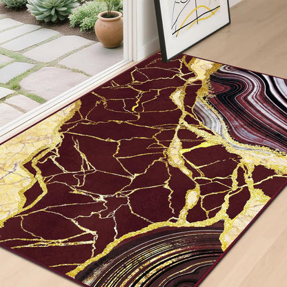 Bleum Cade Area Rugs for Doormat 2X3,Marble Swirl Abstract Rugs, Machine Washable Foldable Non Slip Outdoor Indoor Welcome Mat,Red Gold