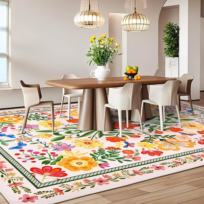 Bleum Cade 8'x10' Area Rugs for Living Room, Washable Rugs Modern Rugs for Bedroom Dinning Room,Boho Floral Rug Ultra Soft Non Slip Durable Large Carpet Home Decor,Beige