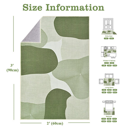 Bleum Cade Area Rugs for Doormat 2X3,Abstract Machine Washable Foldable Non Slip Outdoor Indoor Welcome Mat Carpet for Entrance,Green