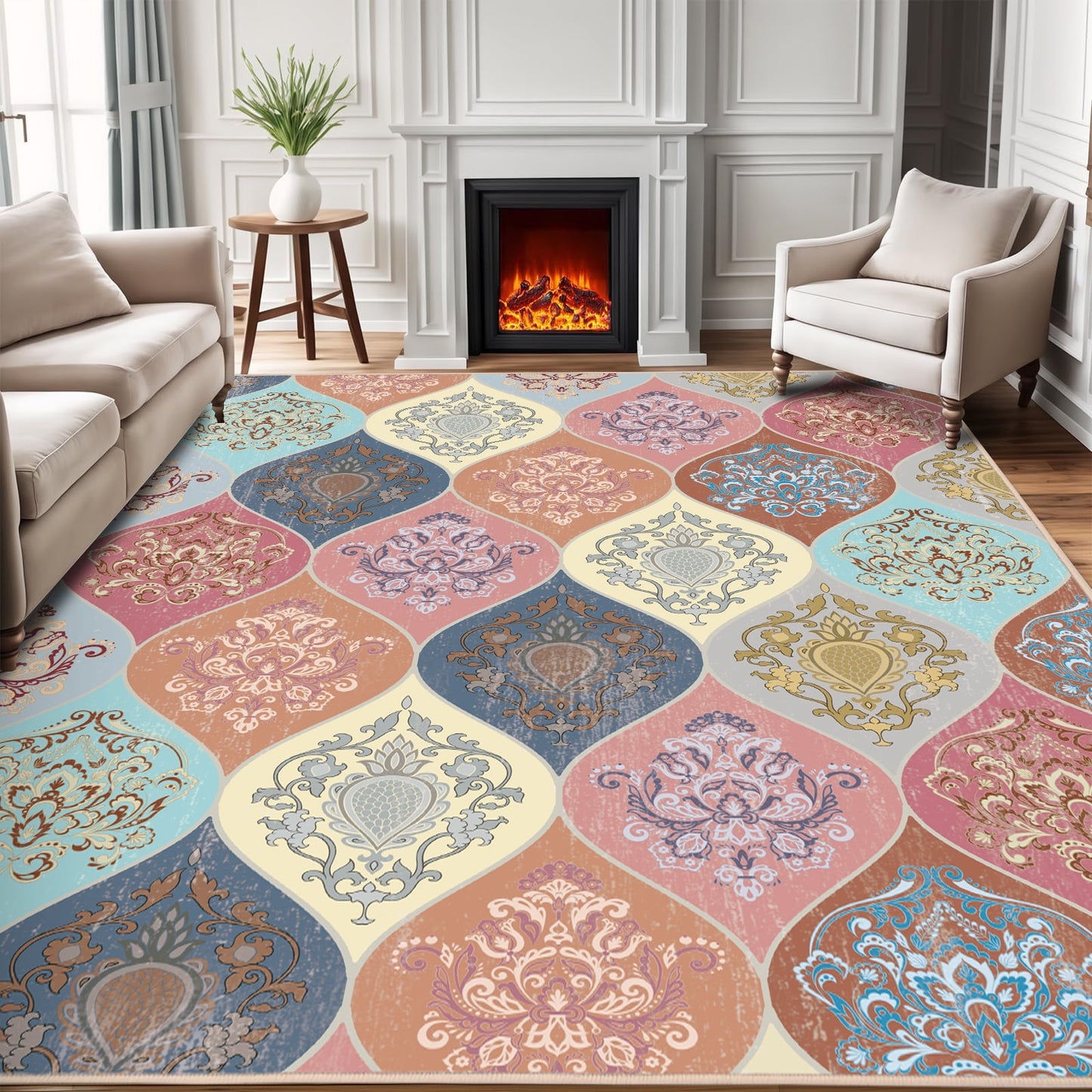 Bleum Cade Boho Floral Area Rugs 3x5 Washable Flower Rug for Bedroom Living Room,Soft Faux wool Non-slip Backing Carpet