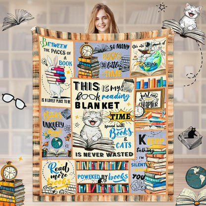 BLEUM CADE Fall Throw Blanket,Book Lovers Gifts Blanket,Super Soft Flannel Throw Blankets for Bed Couch Sofa 50"x60"