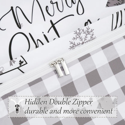 BLEUM CADE 3 Pieces Christmas Duvet Cover Set,Queen Size Christmas Tree Lightweight Comforter Cover Set,Reversible Christmas Snowflake Bedding Cover Quilt Set