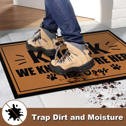 Bleum Cade Welcome Mat Non-Slip Low Profile Front Door Mat for Outdoor Indoor,No Need to Knock We Know You're Here Dog Pet Door Mat, Dog-Lover Gift,Brown,18"x30"