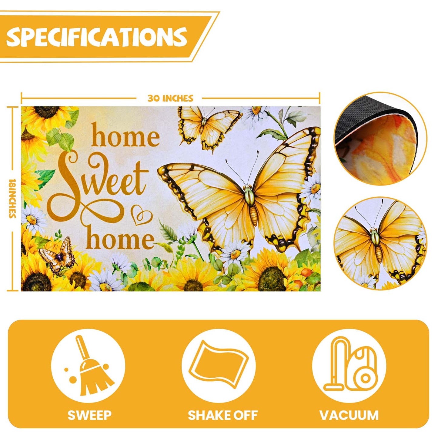 BLEUM CADE Spring Welcome Mat Butterfly Outdoor Doormat,Non Slip Sunflower Entry Mat for Outside Patio,18 x 30 inches