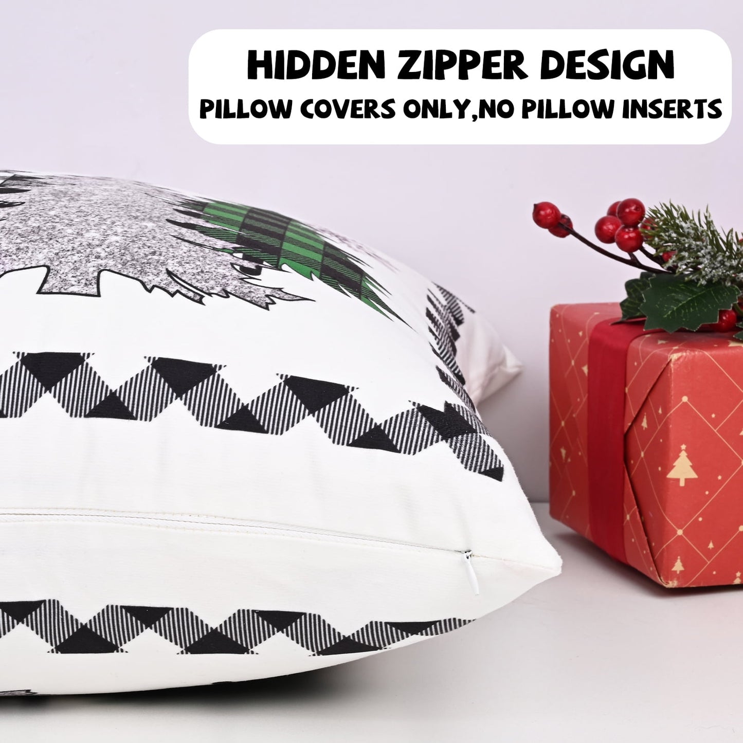 BLEUM CADE Christmas Throw Pillow Covers 18 x 18 inch Snowflakes Xmas Tree Buffalo Plaid Pillow Covers Set of 2,Winter Holiday Decorative Pillow Cases