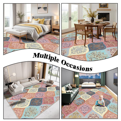 Bleum Cade Boho Floral Area Rugs 3x5 Washable Flower Rug for Bedroom Living Room,Soft Faux wool Non-slip Backing Carpet