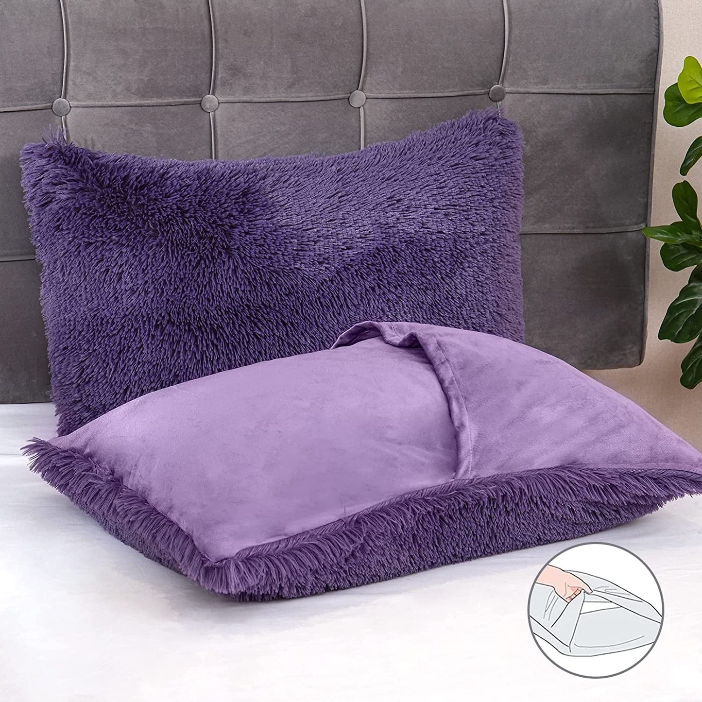 BLEUM CADE Luxury Fluffy Fuzzy Queen Bedding Comforter Set,3 Pieces Shaggy Duvet Cover Set,Furry Plush Velvet Comforter Cover with Zip Closure,Purple