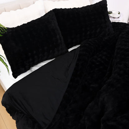 BLEUM CADE Fluffy Duvet Cover Set Queen Size,3 Pieces Soft Shaggy Rabbit Fluff Plush Bedding Comforter Cover Set with 2 Pillowcases,Black