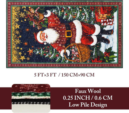 BLUEM CADE Santa Claus Christmas 3' x 5' Area Rug for Living Room Bedroom,Xmas Decor Machine Washable Rug Carpet with Non-slip Backing