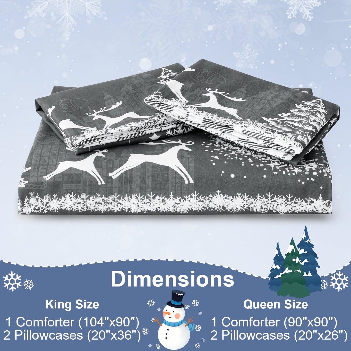 BLEUM CADE Christmas King Comforter Set Suit Christmas Tree & Deer Plaid Duvet Cover Set 3 - Piece Bed for Bedroom Set