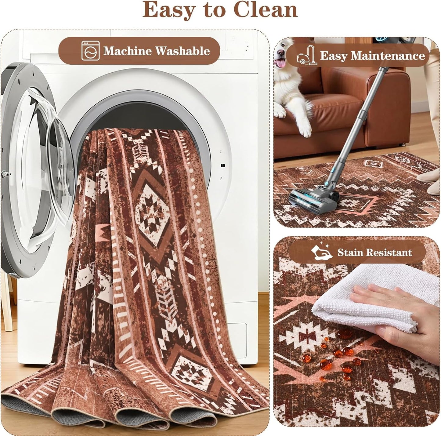Bleum Cade Moroccan Bathroom Rug,Washable 2x3 Small Bath Mat, Boho Tribal Soft Non-Slip Geometric Entry Way Rug, Low-Pile Indoor Carpet for Bedside Entrance Laundry,Brown