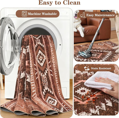 Bleum Cade Moroccan Bathroom Rug,Washable 2x3 Small Bath Mat, Boho Tribal Soft Non-Slip Geometric Entry Way Rug, Low-Pile Indoor Carpet for Bedside Entrance Laundry,Brown