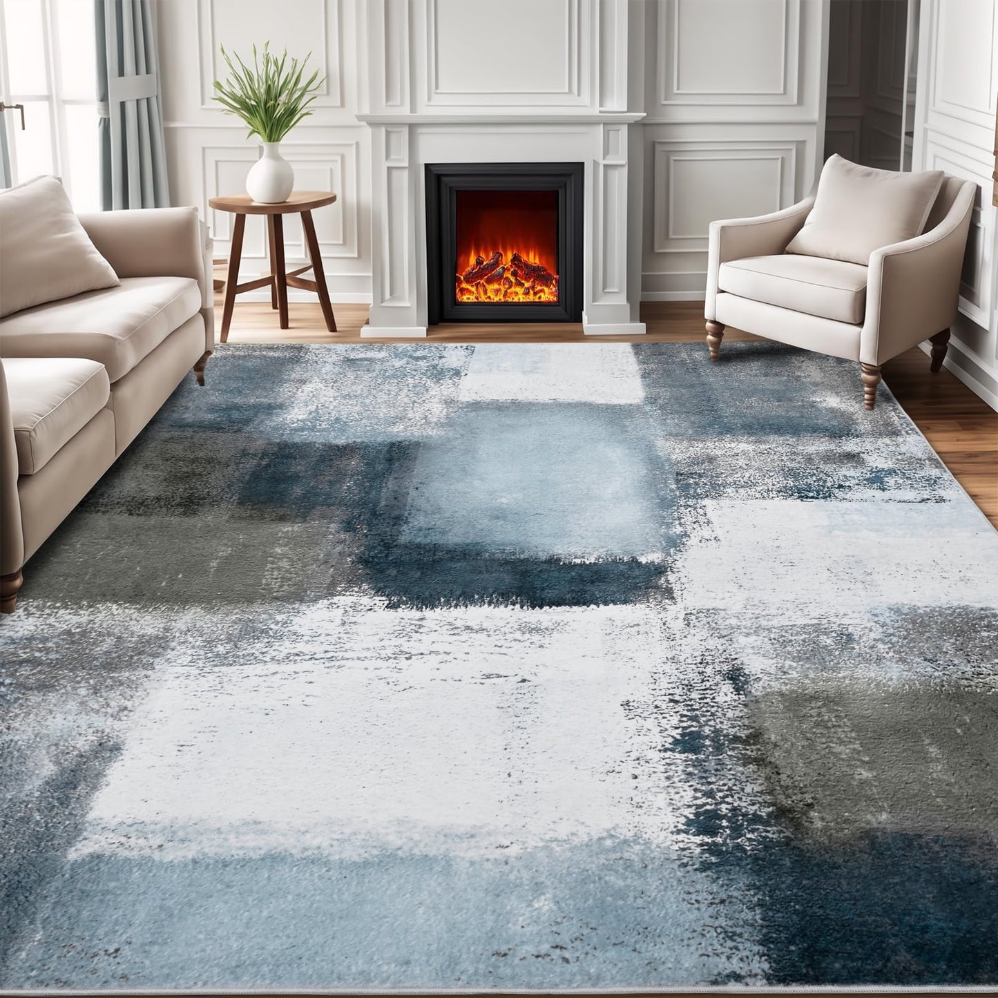 Bleum Cade 6x9 Abstract Area Rugs for Living Room, Modern Geometric Rug Non Slip, Patchwork Washable Soft Bedroom Rug Stain Resistant, Indoor Rugs Low Pile Carpet,Blue