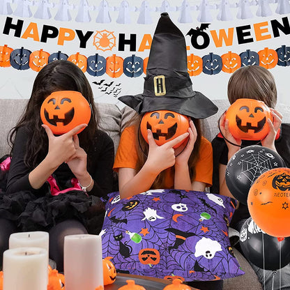 BLEUM CADE Halloween Pillow covers 18 x 18 inches Set of 2,Pumpkin Ghost Spider Web Halloween Decor,Purple