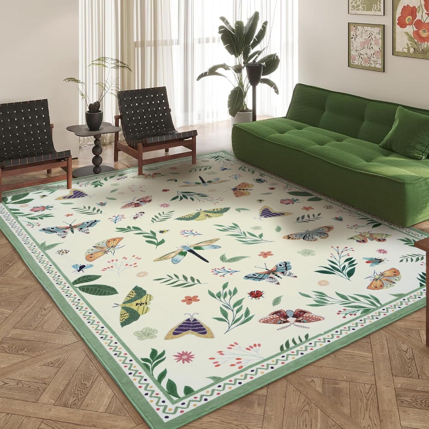Bleum Cade 3'x5' Boho Area Rugs for Living Room, Machine Washable Foldable Indoor Rugs Carpet, Soft Lightweight Non Slip Large Rug for Bedroom Dining Room,Beige