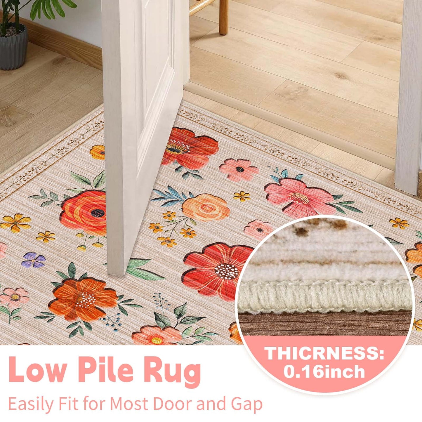 Bleum Cade 2x3 Small Area Rugs for Entryway, Boho Floral Washable Rug, Non Slip Door Mat Indoor Ourdoor, Soft Faux Wool Low-Pile Welcome Door Mat for Hallway Laundry