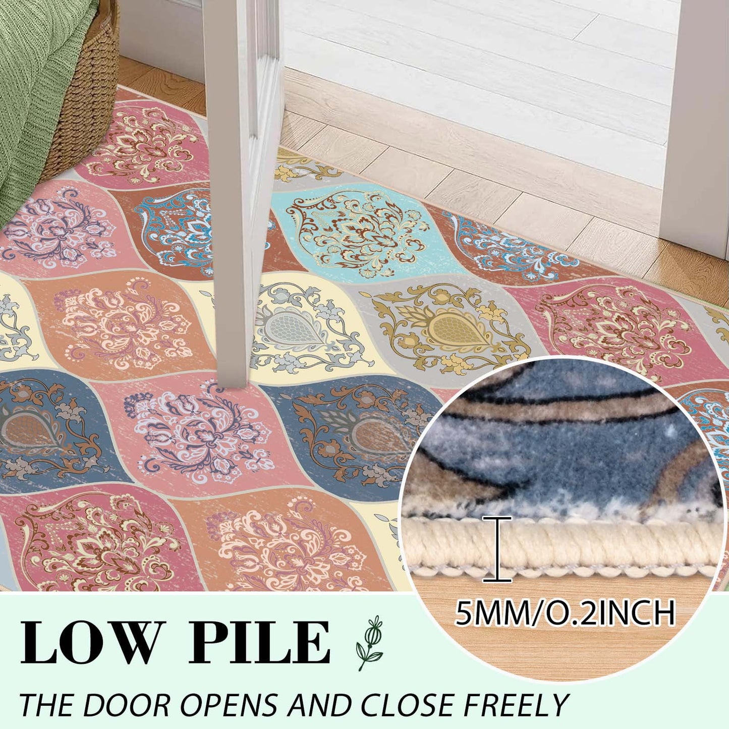 Bleum Cade Boho Floral Area Rugs 2x3 Entryway Rug,Non Slip Washable Door Mat Outdoor Indoor Welcome Mat for Entrance