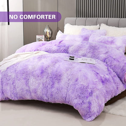 BLEUM CADE Luxury Fluffy Fuzzy King Bedding Comforter Set,4 Pieces Shaggy Duvet Cover Set,Furry Plush Velvet Comforter Cover with Zip Closure,King,Light Purple