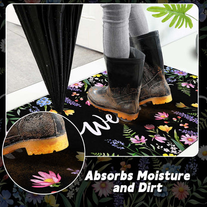 BLEUM CADE Flower Door Mat 18" x 30" Low Profile Outdoor Doormats Non Slip Rubber Backing Welcome Mat for Outdoor Front Porch Patio