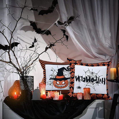 BLEUM CADE Halloween Pillow Covers, 2 Pack Farmhouse Fall Pillow Covers 18 x 18 inch, Black White Striped Ghost Throw Pillow Cases for Sofa Bed Throw Cushion