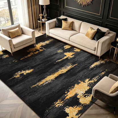 Bleum Cade 8'x10' Area Rugs for Living Room, Washable Rugs Modern Rugs for Bedroom Dinning Room,Abstract Rug Ultra Soft Non Slip Durable Large Carpet Home Decor, Black Gold