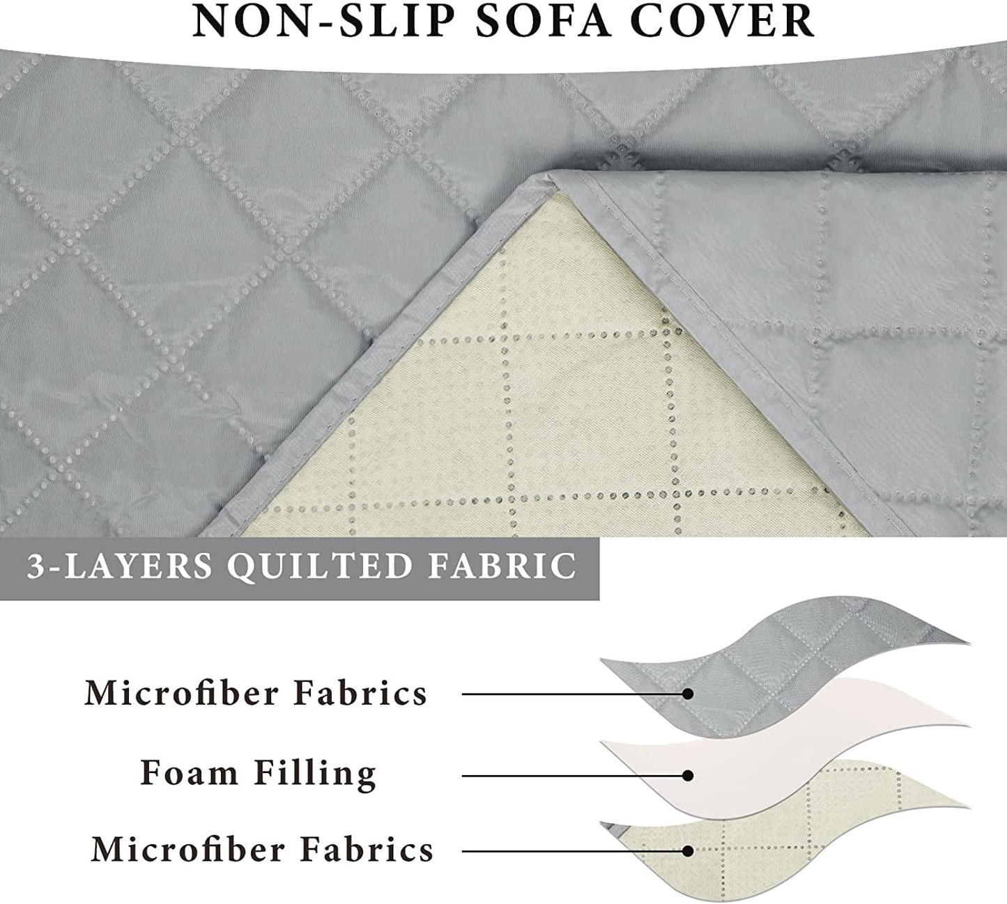 BLEUM CADE Waterproof Sofa Cover 3 Seater Non Slip Couch Cover Machine Washable Slipcover Leakproof Furniture Protector for Dogs Kids Pets, Gray, Sofa