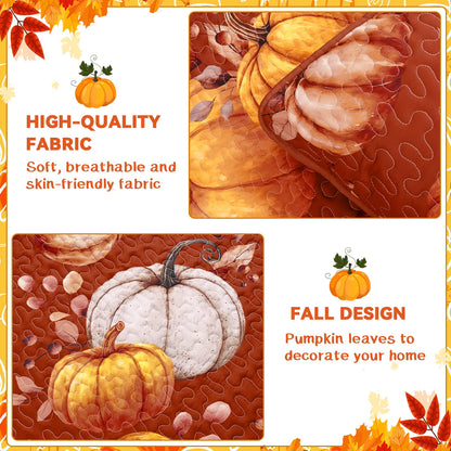 Bleum Cade 3 Pieces Fall Pumpkin King Quilt Set,Autumn Harvest Maple Leaves Bedding Set,Soft Lightweight Thanksgiving Decor Coverlet Set for King Bed,(Brown,90"x 104")