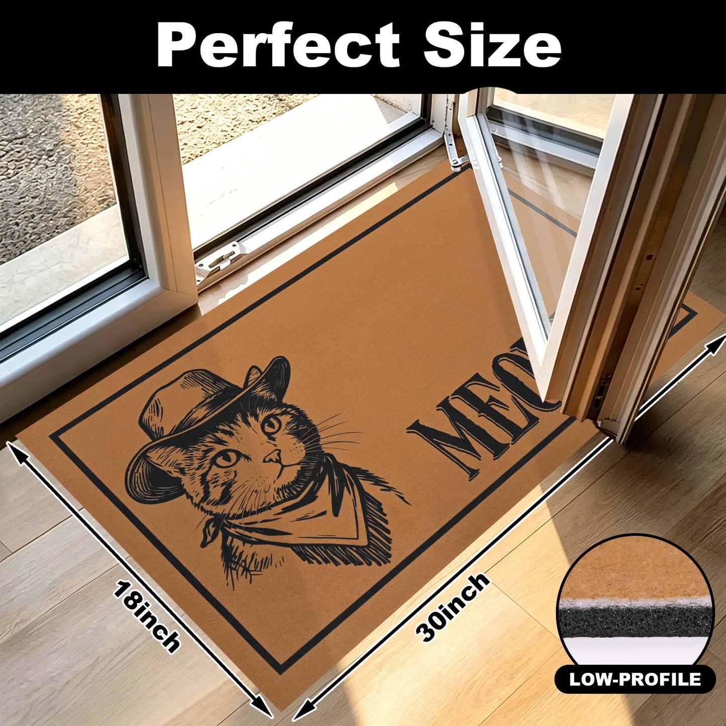 Bleum Cade Meowdy Welcome Mat,Black Cat Low Profile Front Door Mat Non-Slip Rubber Backing Doormat for Cat Lover Outdoor Indoor Home Decor,Brown,18"x30"