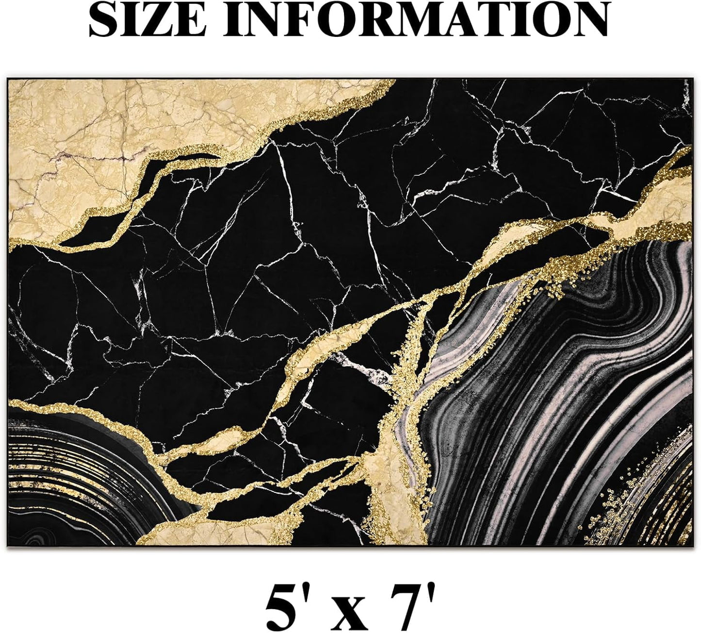 Bleum Cade 5'x7' Area Rugs for Living Room, Marble Swirl Abstract Rug Ultra Soft Washable Rugs for Bedroom, Anti Slip Durable Carpet Home Decor for Dining Room,Black Gold