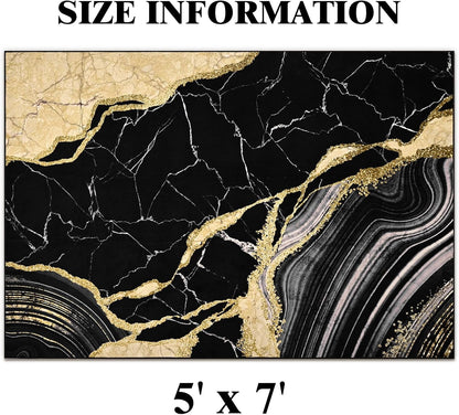 Bleum Cade 5'x7' Area Rugs for Living Room, Marble Swirl Abstract Rug Ultra Soft Washable Rugs for Bedroom, Anti Slip Durable Carpet Home Decor for Dining Room,Black Gold
