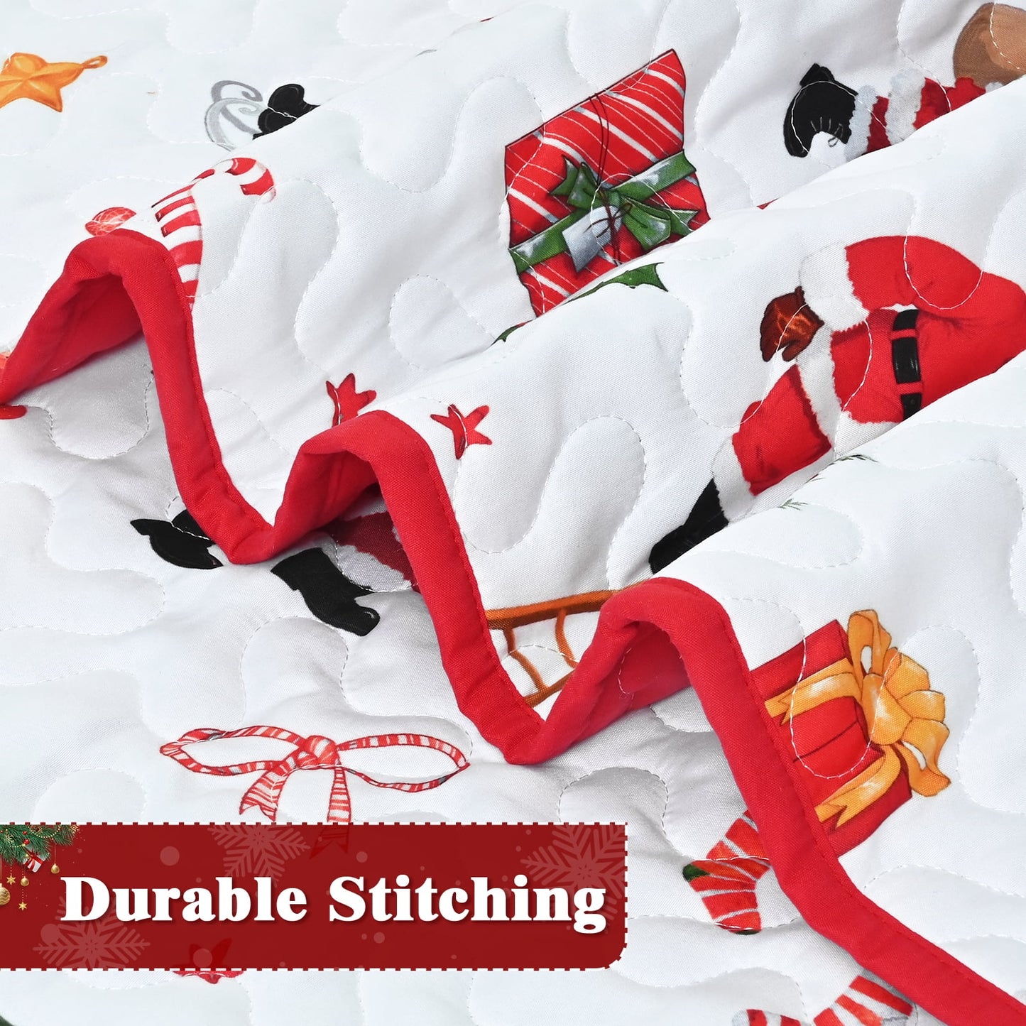 BLEUM CADE 3 Piece Christmas Quilt King Size, Christmas Tree and Santa Claus Quilts Bedding Set, Christmas Decor Soft Lightweight Bedspread Coverlet Set(1 Quilt, 2 Pillow Cases)