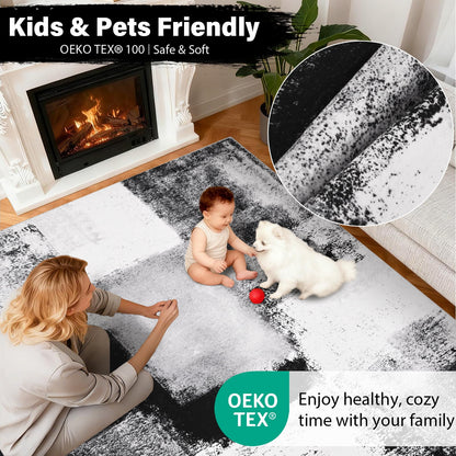 Bleum Cade Modern Abstract Area Rugs 6x9,Large Rugs for Living Room, Machine Washable Rug Indoor Rugs for Bedroom, Non-Slip Low-Pile Soft Carpet for Bedroom, Dining Room Office,Black