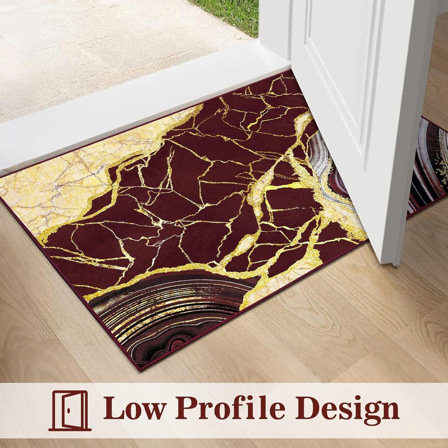 Bleum Cade Area Rugs for Doormat 2X3,Marble Swirl Abstract Rugs, Machine Washable Foldable Non Slip Outdoor Indoor Welcome Mat,Red Gold