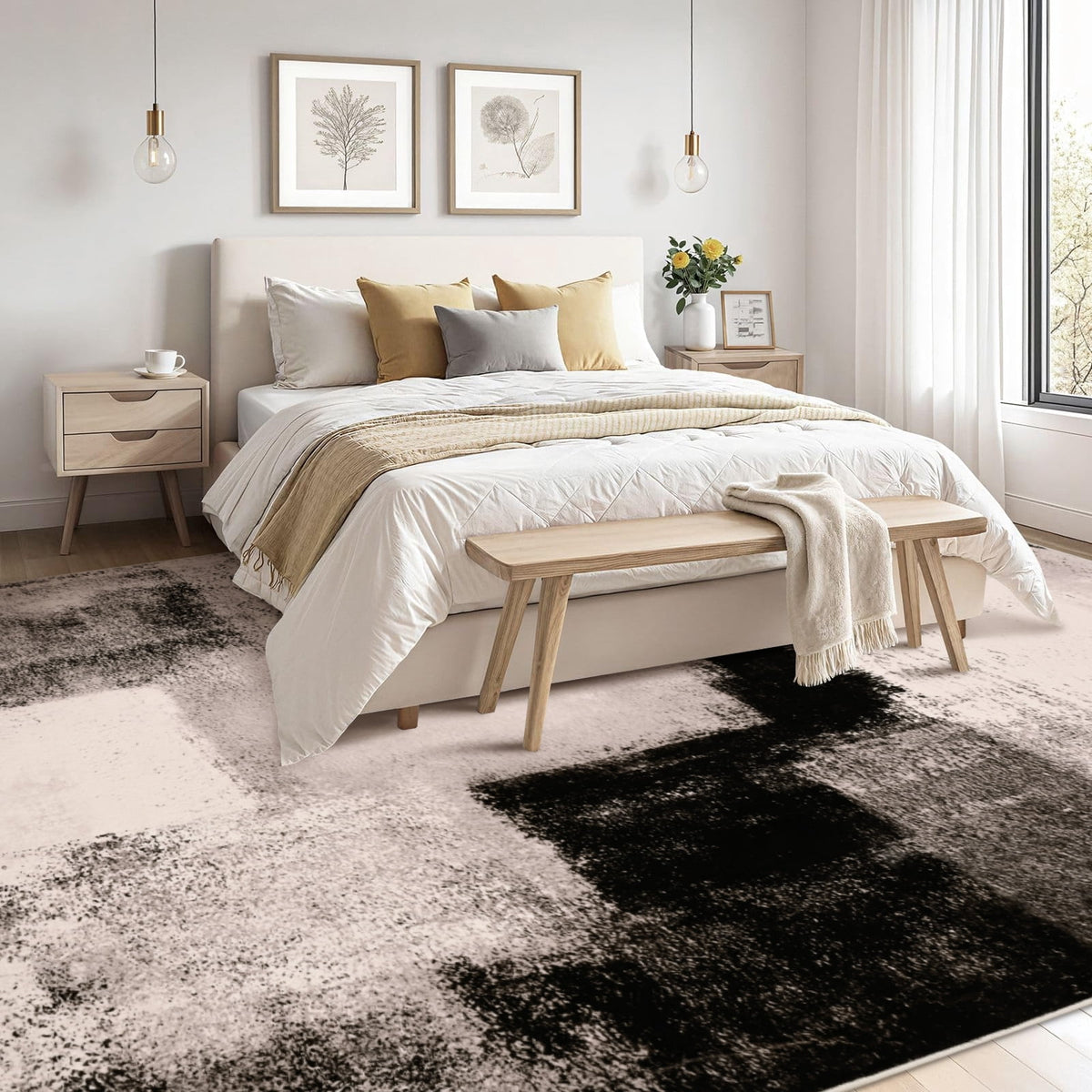 Bleum Cade 6x9 Abstract Area Rugs for Living Room, Modern Washable Rugs Non Slip Dining Room Rug, Soft Low Pile Bedroom Rug, Stain Resistant Indoor Rugs Carpet,Brown