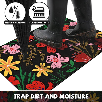 BLEUM CADE Summer Floral Door Mats,Low Profile Outdoor Welcome Mats,Non Slip Front Doormats Outdoor,18 x 30 inch