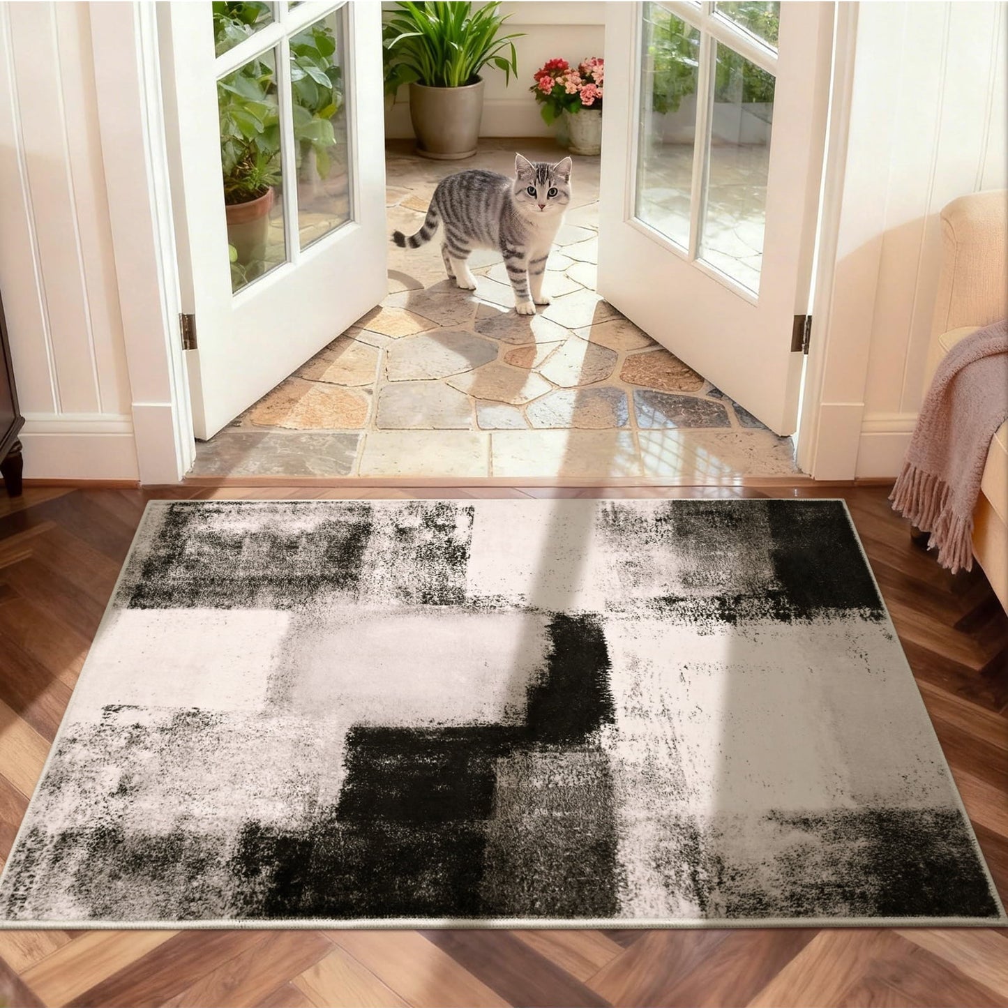 Bleum Cade Modern Abstract Area Rugs 2x3 Entryway Rug,Non Slip Washable Door Mat Outdoor Indoor Welcome Mat for Entrance,Brown