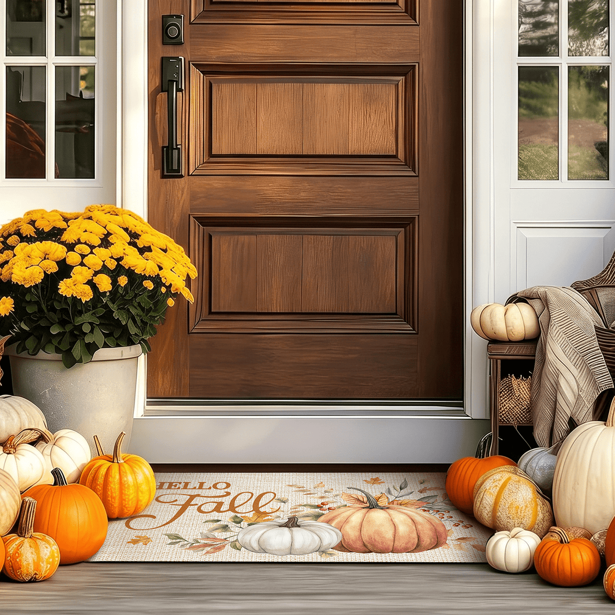 Bleum Cade Fall Pumpkin Door mat 18"x 30", Autumn Maple Leaves Non Slip Low Profile Doormat,Thanksgiving Welcome Mat for Indoor Outdoor Home Decor Gift
