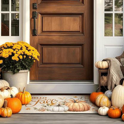Bleum Cade Fall Pumpkin Door mat 18"x 30", Autumn Maple Leaves Non Slip Low Profile Doormat,Thanksgiving Welcome Mat for Indoor Outdoor Home Decor Gift