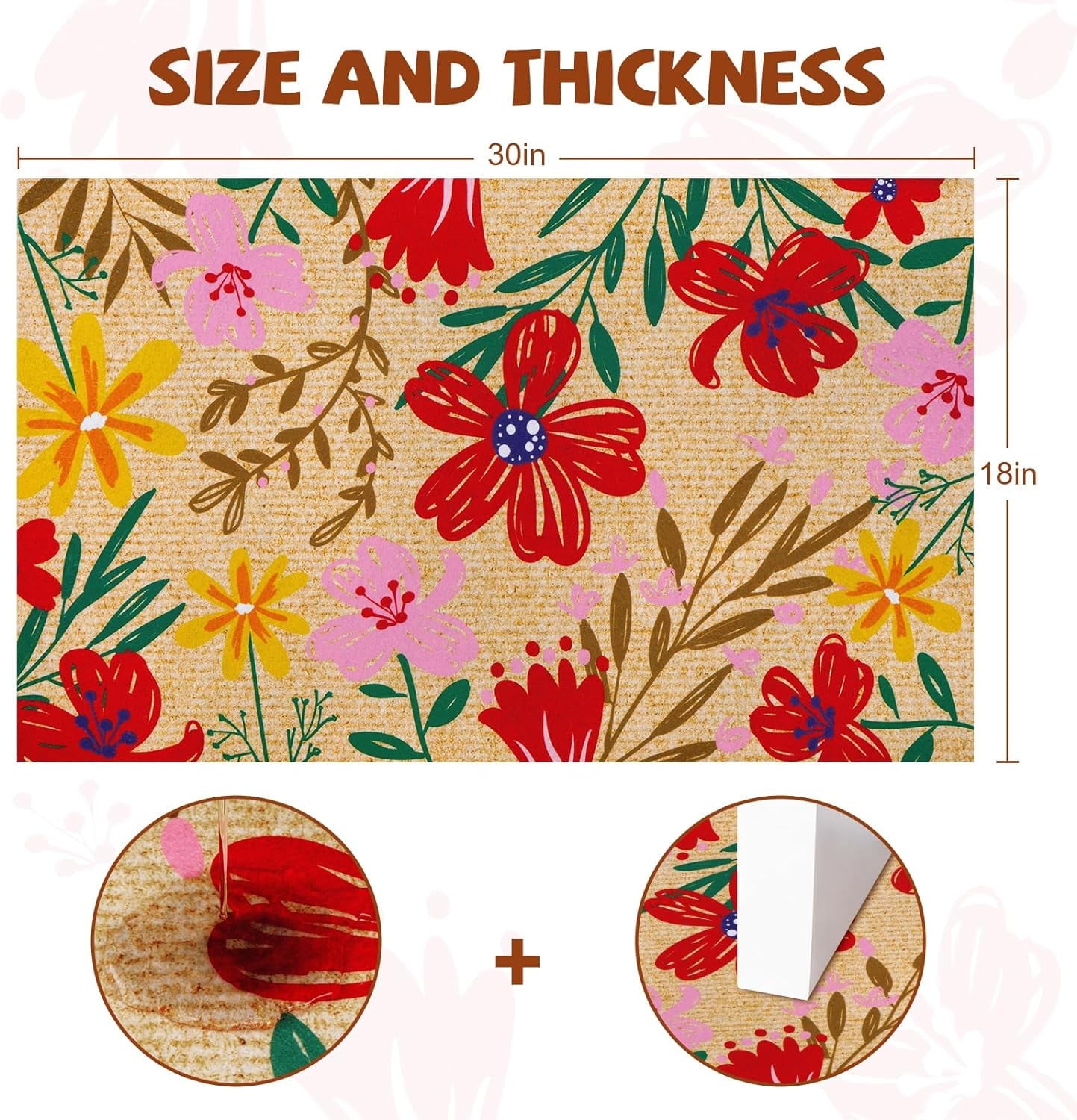BLEUM CADE Spring Flower Door Mats  Outdoor,Non Slip Welcome Mat with Non-slip Rubber Backing,18" x 30 "