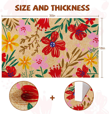BLEUM CADE Spring Flower Door Mats  Outdoor,Non Slip Welcome Mat with Non-slip Rubber Backing,18" x 30 "