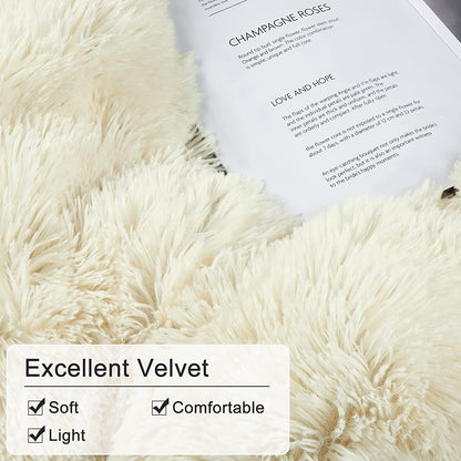 BLEUM CADE Luxury Fluffy Fuzzy Queen Bedding Comforter Set,4 Pieces Shaggy Duvet Cover Set,Furry Plush Velvet Bed Comforter Cover with Zip Closure,Queen,Creamy-White