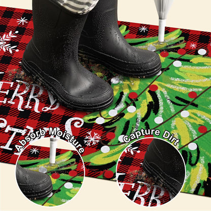 BLEUM CADE Christmas Welcome Mat,Christmas Tree Outdoor Door Mat Outside for Front Door,Red Buffalo Plaid Non-slip Rubber Backing Doormat,Low-Pile Mat for Entrance,18 x 30 in