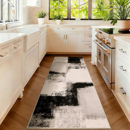 Bleum Cade Modern Abstract Patchwork Indoor Runner Rug for Living Room, 2'x 6' Rug, Throw Carpet for Office Entryway Dining Room,Chocolate