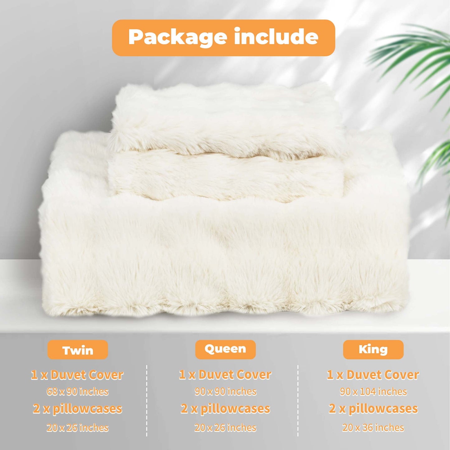 BLEUM CADE Faux Fur Comforter Set Queen Size Off-White,3 Piece Fluffy Fuzzy Soft Bedding Set,Shaggy Comforter with 2 Pillowcases