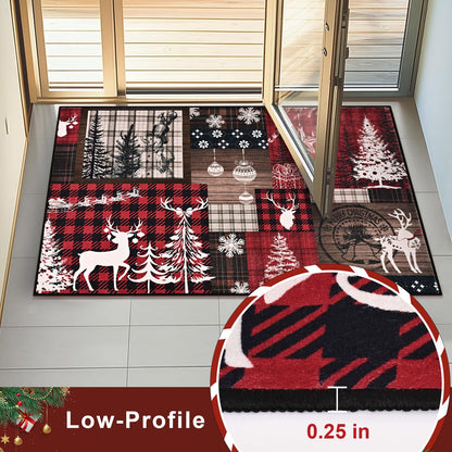Bleum Cade Christmas Area Rugs 2x3 Entryway Rug,Christmas Tree Non Slip Washable Door Mat Outdoor Indoor Xmas Elk Welcome Mat for Entrance