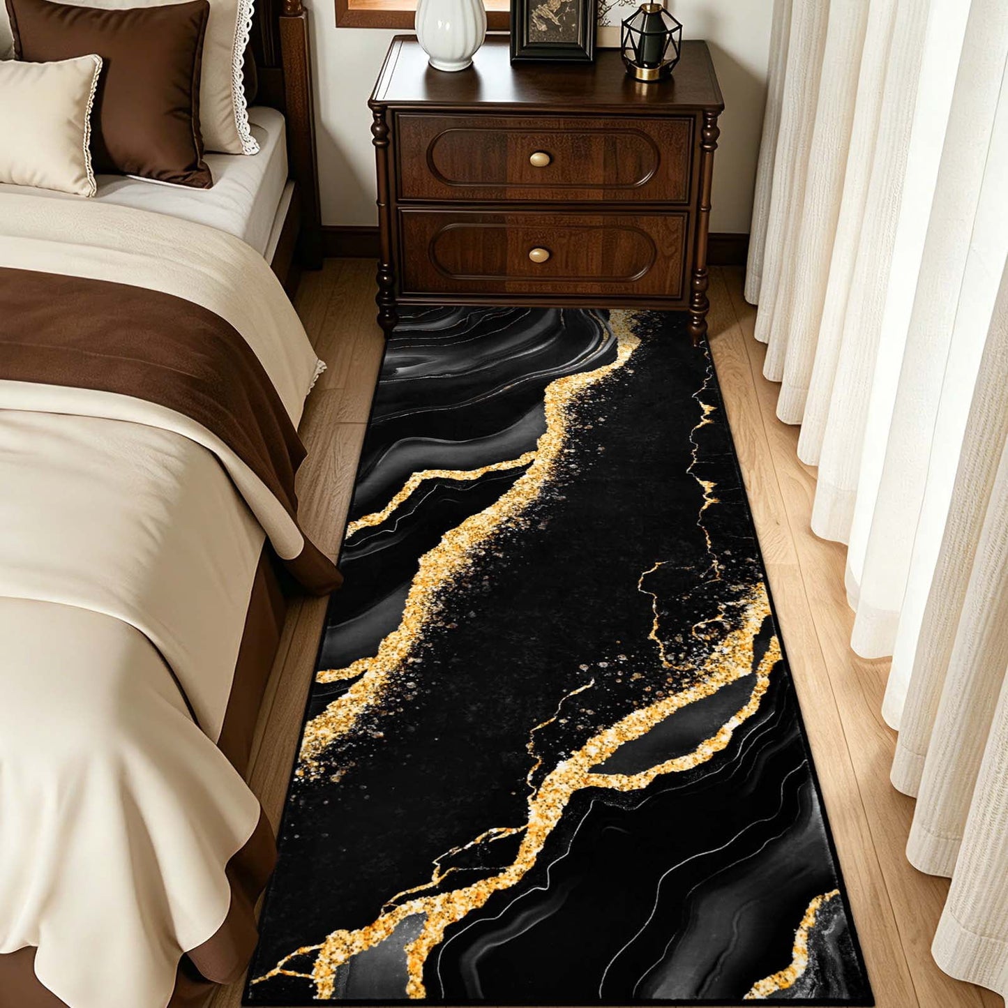Bleum Cade 2x6 Runner Rugs for Hallways Kitchen Modern Abstract Washable Rug Soft Non Slip Black Gold Marble Indoor Carpet for Laundry Entryway Bedroom Bathroom