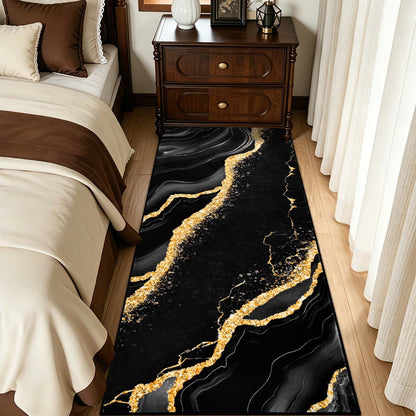 Bleum Cade 2x6 Runner Rugs for Hallways Kitchen Modern Abstract Washable Rug Soft Non Slip Black Gold Marble Indoor Carpet for Laundry Entryway Bedroom Bathroom
