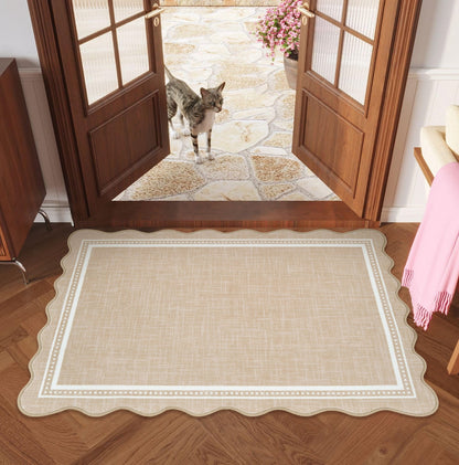 Bleum Cade Scalloped Modern Area Rugs 2'x 3' Entryway Rug, Solid Khaki Washable Non Slip Door Mat Indoor Outdoor Welcome Mat for Bathroom,Laundry,Kitchen