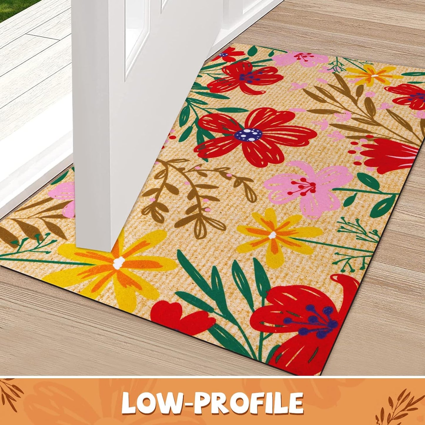 BLEUM CADE Spring Flower Door Mats  Outdoor,Non Slip Welcome Mat with Non-slip Rubber Backing,18" x 30 "